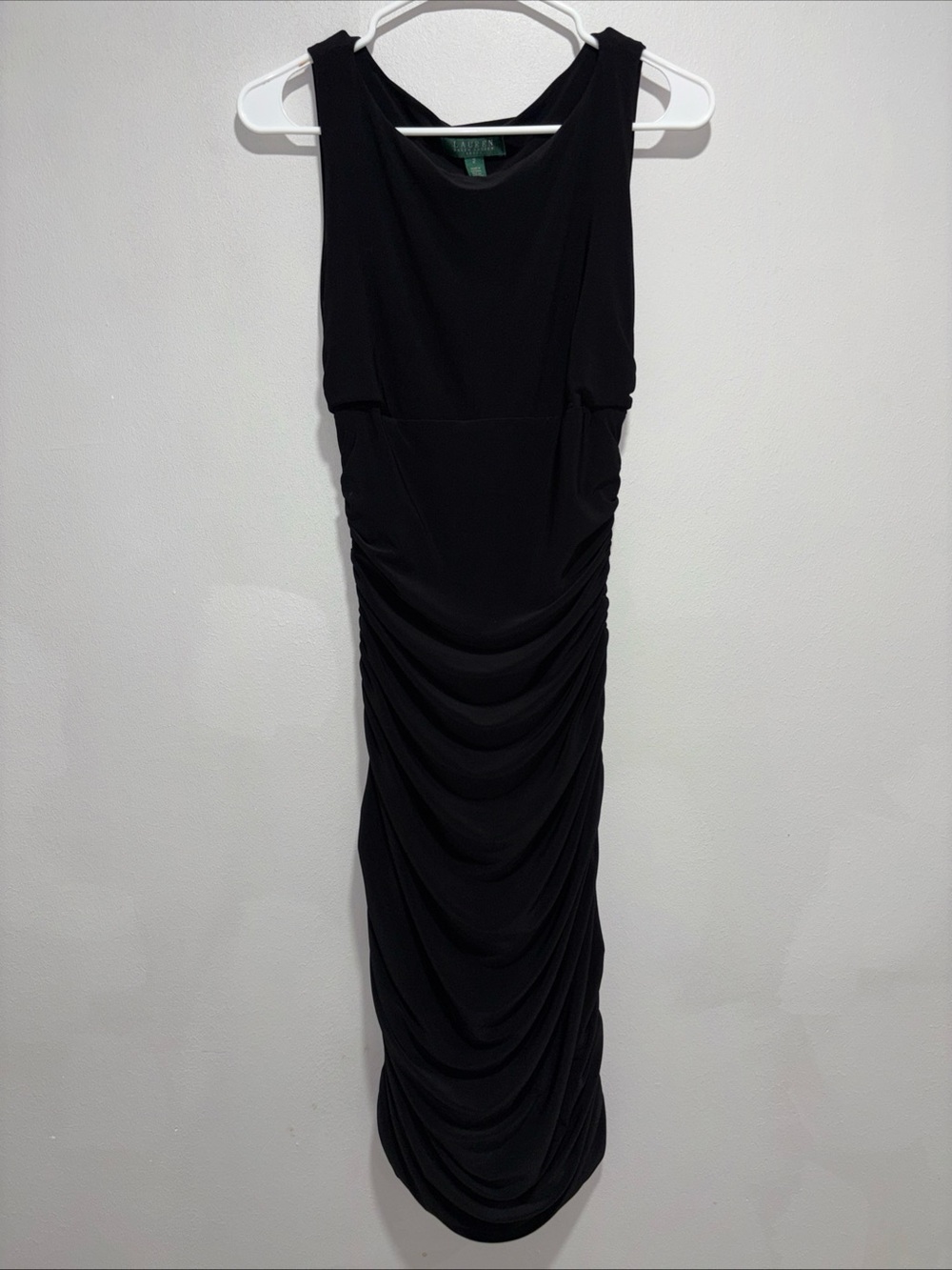 Lauren Ralph Lauren sleeveless ruched Black Midi Dress Women’s Size 2